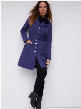 New York & Company Royal Blue Belted Trench Coat NWT